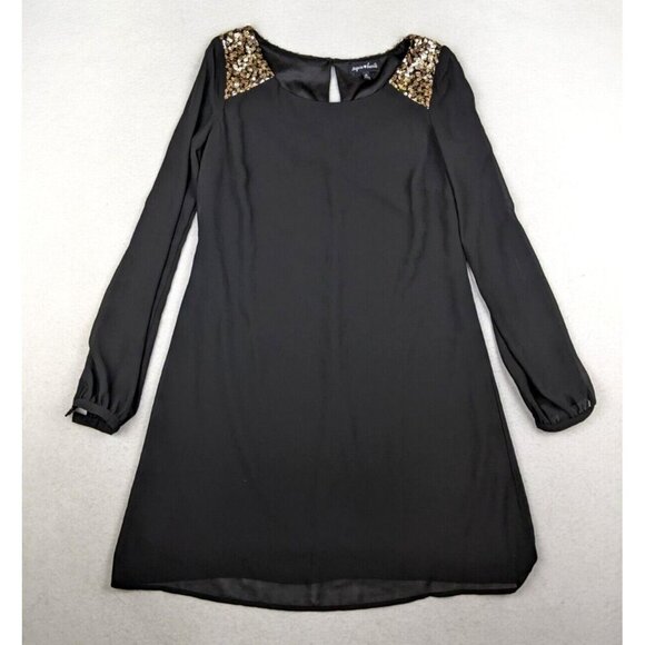 SEQUIN HEARTS - WOMEN'S BLACK LONG SLEEVE SHEER SHIFT DRESS - SIZE M - Picture 1 of 7